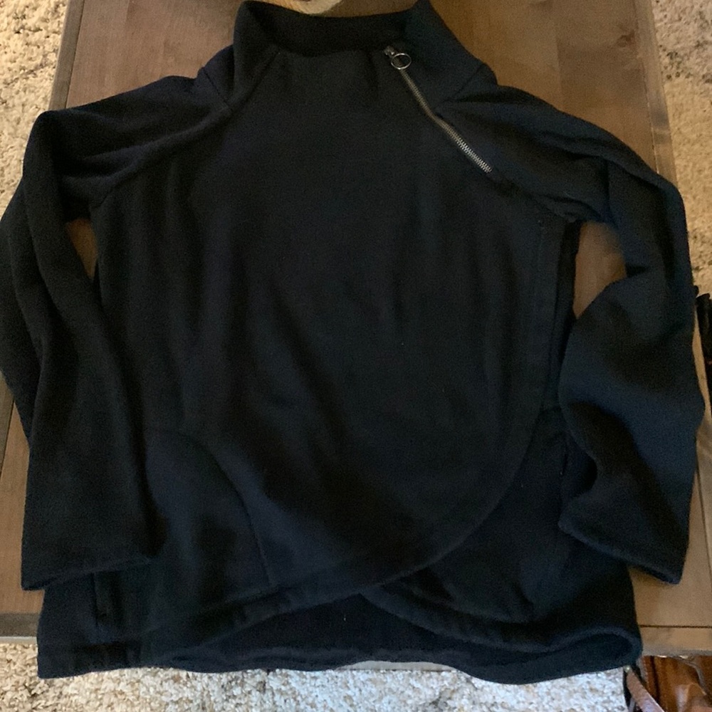 Athleta Cozy Karma Black Asymmetrical Zip Sweatshirt